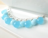 Summer Rain Necklace   Aqua blue tear drops on sterling silver chain