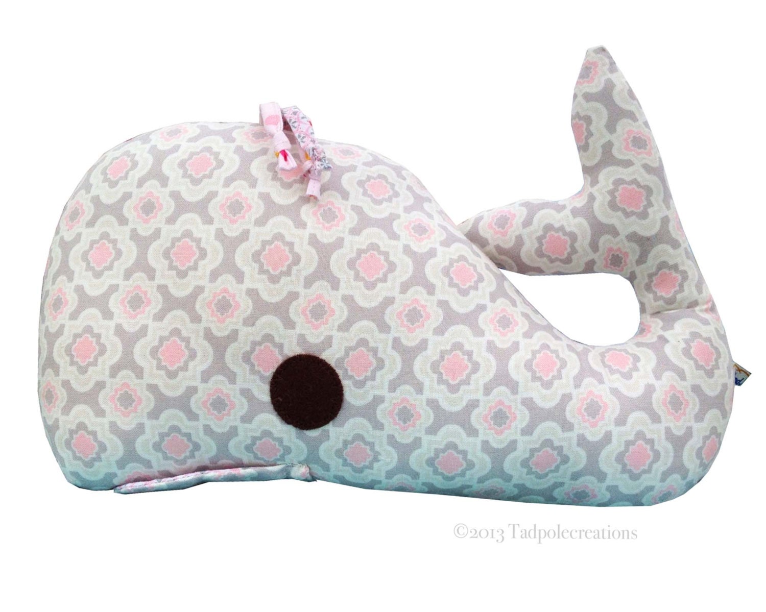 Whale Plush Pillow - Pink & Grey