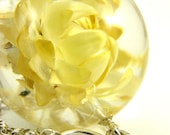 Yellow Strawflower Necklace, Large Resin Round with Sterling Silver Chain