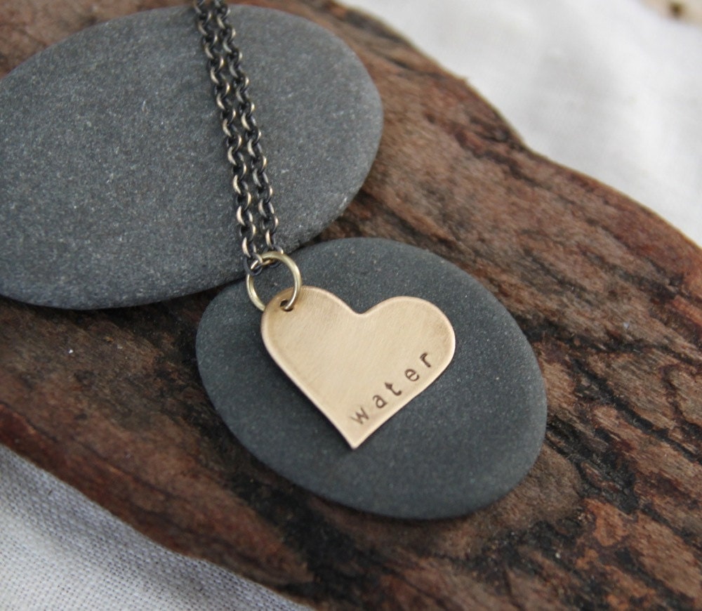 custom heart . customize and personalize your one word brass heart soul mantra necklace