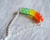 Rainbow Gemstone Necklace Sterling Silver Mint Green Orange Yellow
