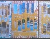 Original Mixed Media Collage - African Triptych Collage - using maps, file dividers, giclee