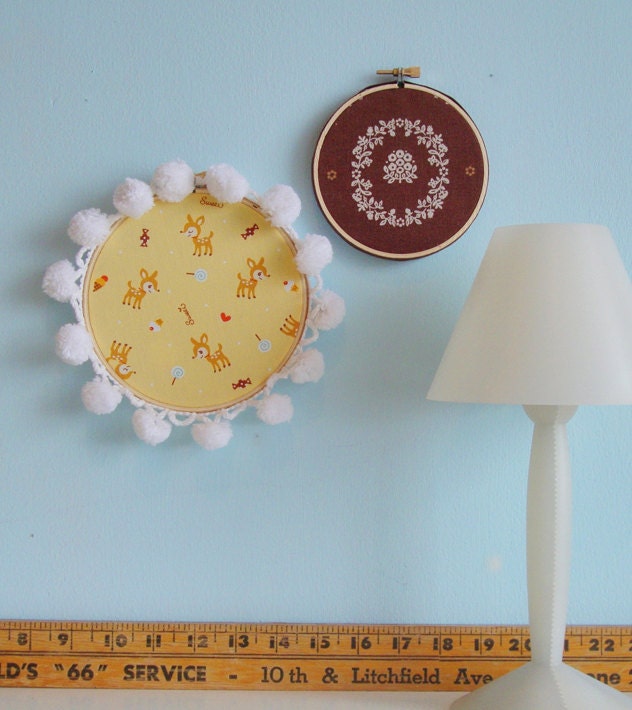 wall art -- deer and flower wreath -- butter yellow chocolate brown