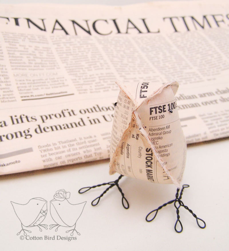 Father's Day Gift Paper Bird The Financial Times  Pink Newsprint  Paper Bird