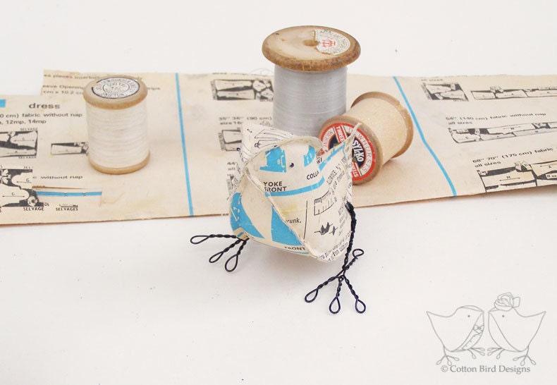 Paper Bird Scupture Vintage Paper Sewing Garment Anniversary Valentine  Gift  Home