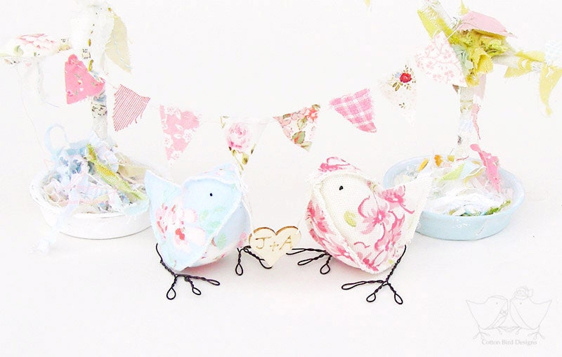 Wedding Party Cake Topper Summer Floral Custom Cake Topper Floral Birds English Tea Party