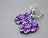 Flower earrings. Purple gold. Polymer clay. Leverback earrings. Romantic. Boho. Colorful.