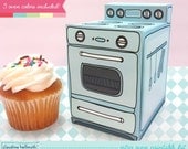 retro oven -  cupcake box, party favor box, gift card holder, paper toy printable PDF kit - INSTANT download
