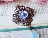 Floral Medallion - Adorned Burgundy Brooch Pin with Chalcedony