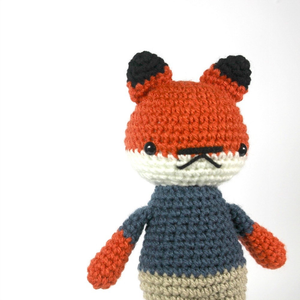 plush fox boy toy, animal stuffed plushie, navy blue .. little pierce