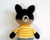 harris .. crochet toy dog, stuffed puppy boys toy, yellow striped sweater