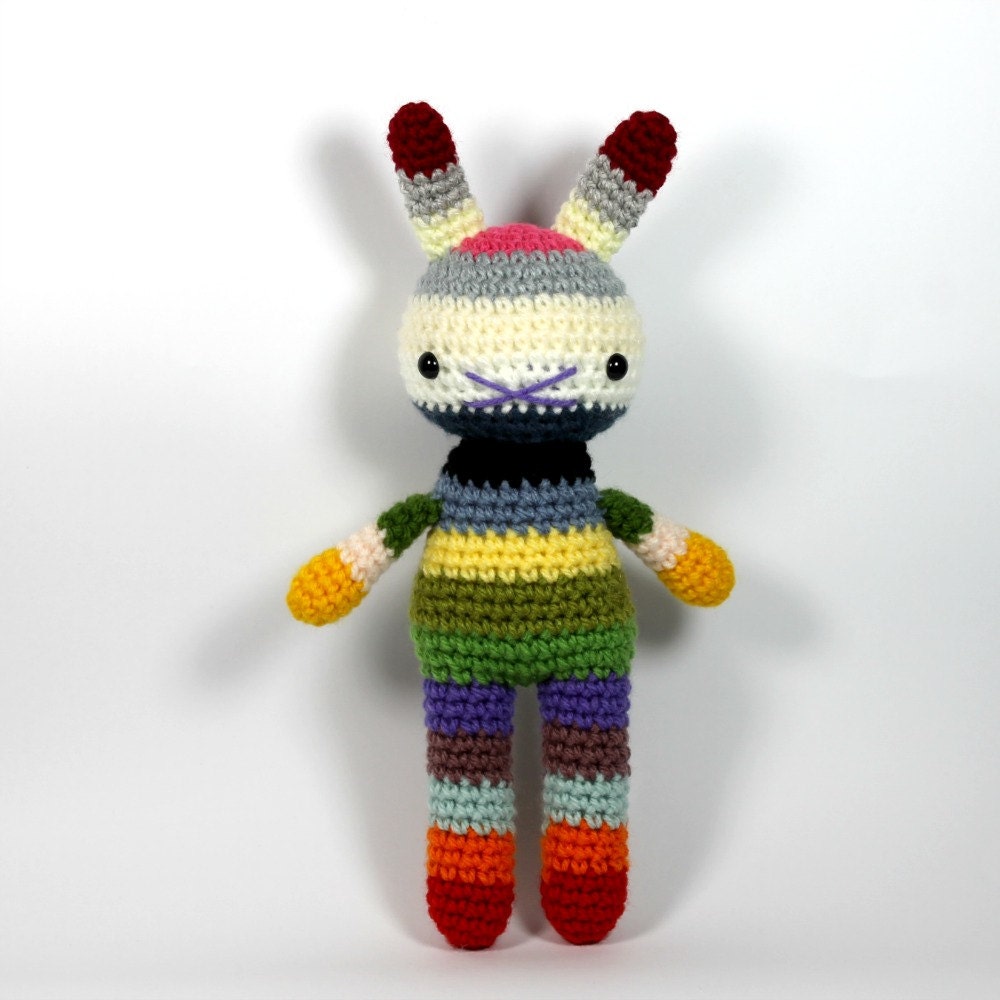 children rabbit toy, crochet amigurumi doll, bright colorful rainbow .. jesmond