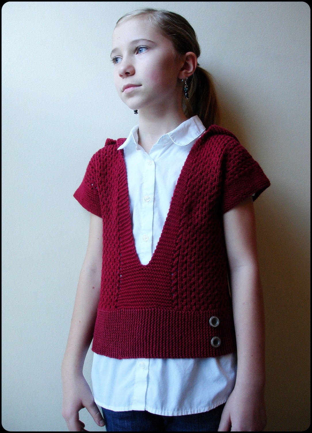 Mae For Girls - Hooded Pullover Sweater - PDF Knitting Pattern For Children - Size 4, 6, 8, 10, 12 Years Old - Instant Download