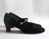 shoes size 9 or 9.5 black suede Hush Puppies mary jane heels.