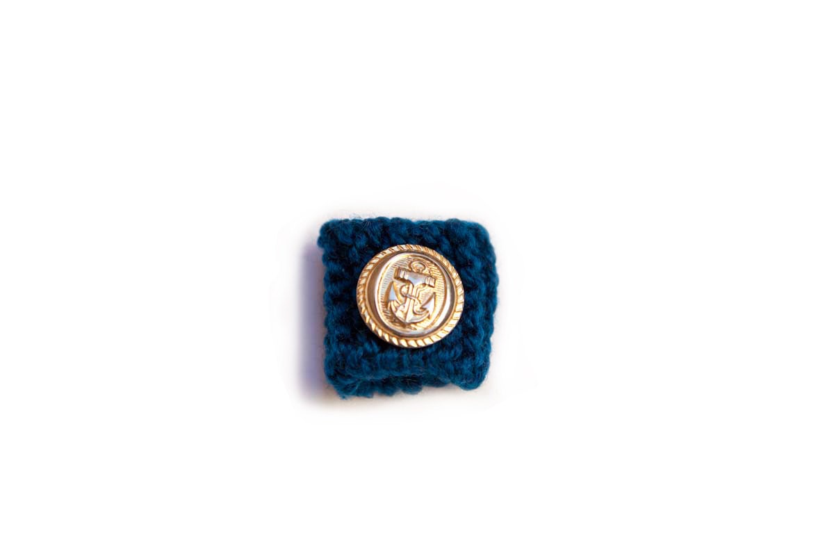 Knitted Ring - Blue with Gold Anchor Button - From The Admiral's Collection