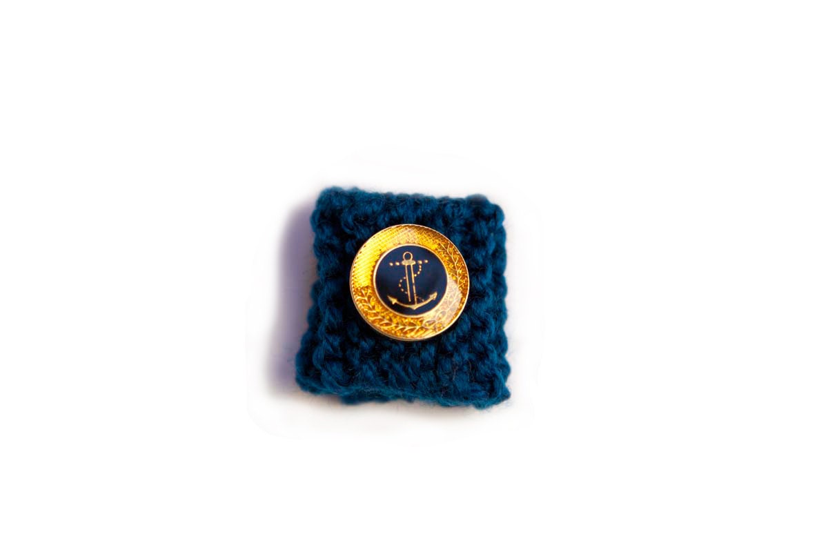 Knitted Ring - Blue with Gold Anchor Button - From The Admiral's Collection