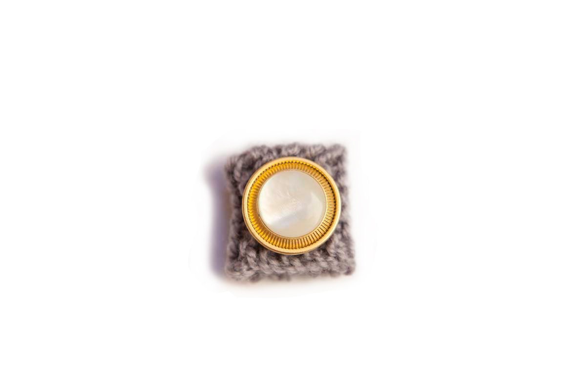Knitted Ring - Grey with Gold Moon Button - From The Admiral's Collection