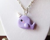 Pastel Purple Narwhal Necklace Polymer Clay Charm