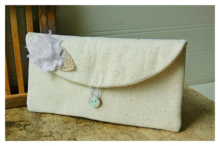 white clutch burlap purse wedding rustic raw cotton linen shabby rose color choice purse Personalize Bridesmaid gift MakeUp tagt