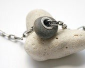 Silver Riveted Beach Stone . Grey Beige Stone With Big Sterling Silver Rivet Tube Grommet  5