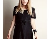 Vintage Black Silver Sparkle 90s Baby Doll DRESS Bow Glitter