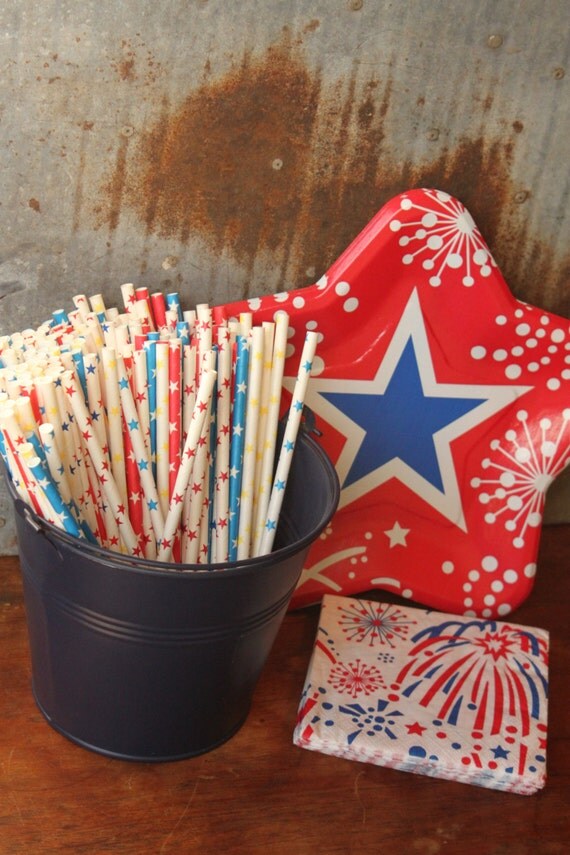 All American Paper Straws -- Set of 20 -- Red White Blue Il_570xn