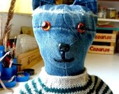 Mr Ted In Recycled Denim With Oatmeal and Dark Green Pullover