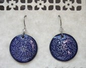 Eco Filigree Purple & White : Batik Pysanky Egg Shell Earrings
