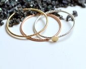 14k Solid Gold and Silver stacking rings, Three Stacking Ring Set,