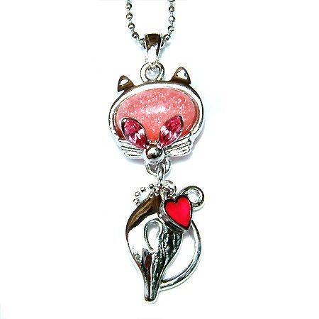 Swarovski Austrian Crystal PINK Kitty Cat Kitten animal Pendant Chain Necklace meow Cute Christmas Best Friend Gift New