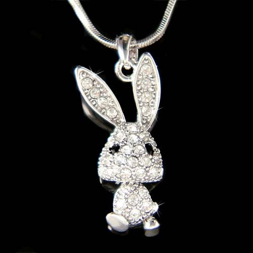 Dainty Swarovski Crystal Cute Little Dangling Easter Bunny Rabbit hase Pendant Chain Girls Necklace Christmas Best Friend Gift New
