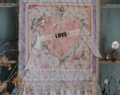 Love is the Thread - Vintage Lace, Burlap, and Pastel Fabric Shabby Chic Wedding Banner