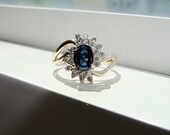 Antique Two Toned Gold Diamond Sapphire Engagement Ring Anniversary Vintage White Yellow 14k Gold Size 7