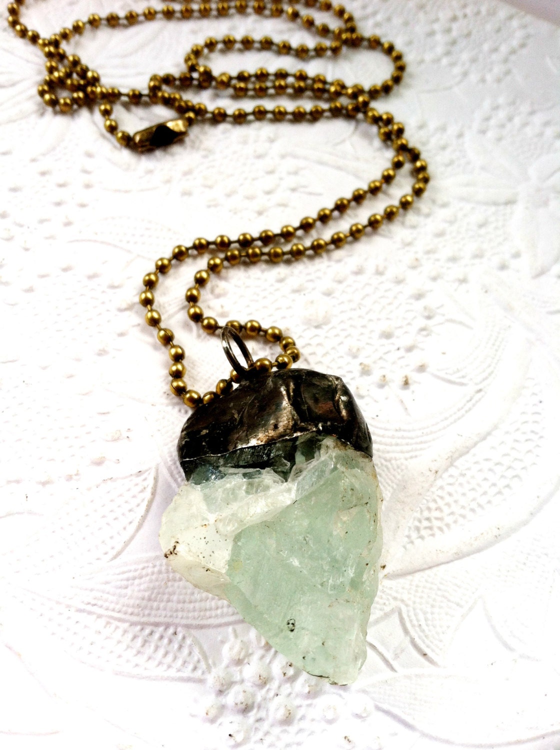 Green Calcite Crystal Necklace, Soldered Crystal Pendant,Calcite Necklace,Rough Cut Crystal Jewelry,Green Crystal Pendant,Crystal Pendulum