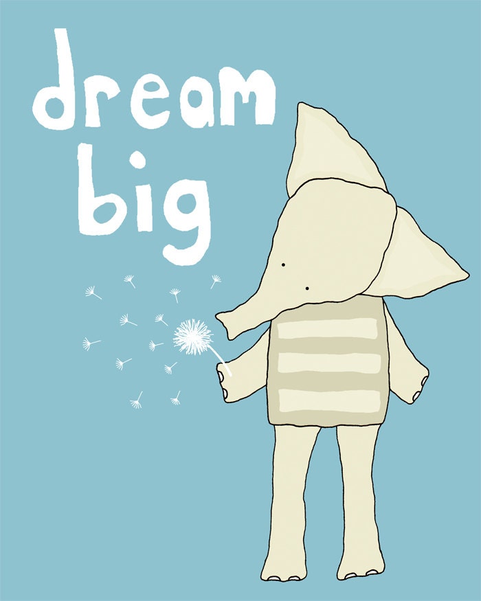 Dream Big, Baby Art, Art Print, Elephant Nursery, Blue, Nursery Art