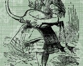 Digital Download Alice playing Croquet with a Flamingo, Alice in Wonderland digi stamp, digital stamp, Lewis Carroll Antique Illustration