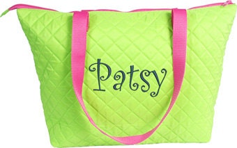 PERSONALIZED Extra Large Quilted  Zipper Shopper Tote Bag