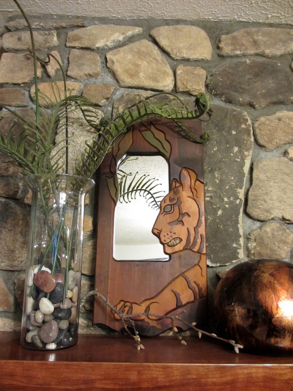 Amazing one of a kind hand-carved vintage tiger mirror