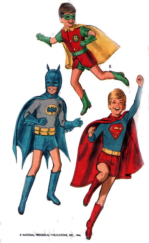 Vintage 60s McCalls 8398 BATMAN & Robin Superman Superheros Halloween Costume Sewing Pattern Size Large 10-12
