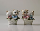 porcelain pigs and roses salt and pepper shakers animal figures Japan