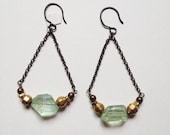 Fluorite Dangle Earrings with Brass Beads
