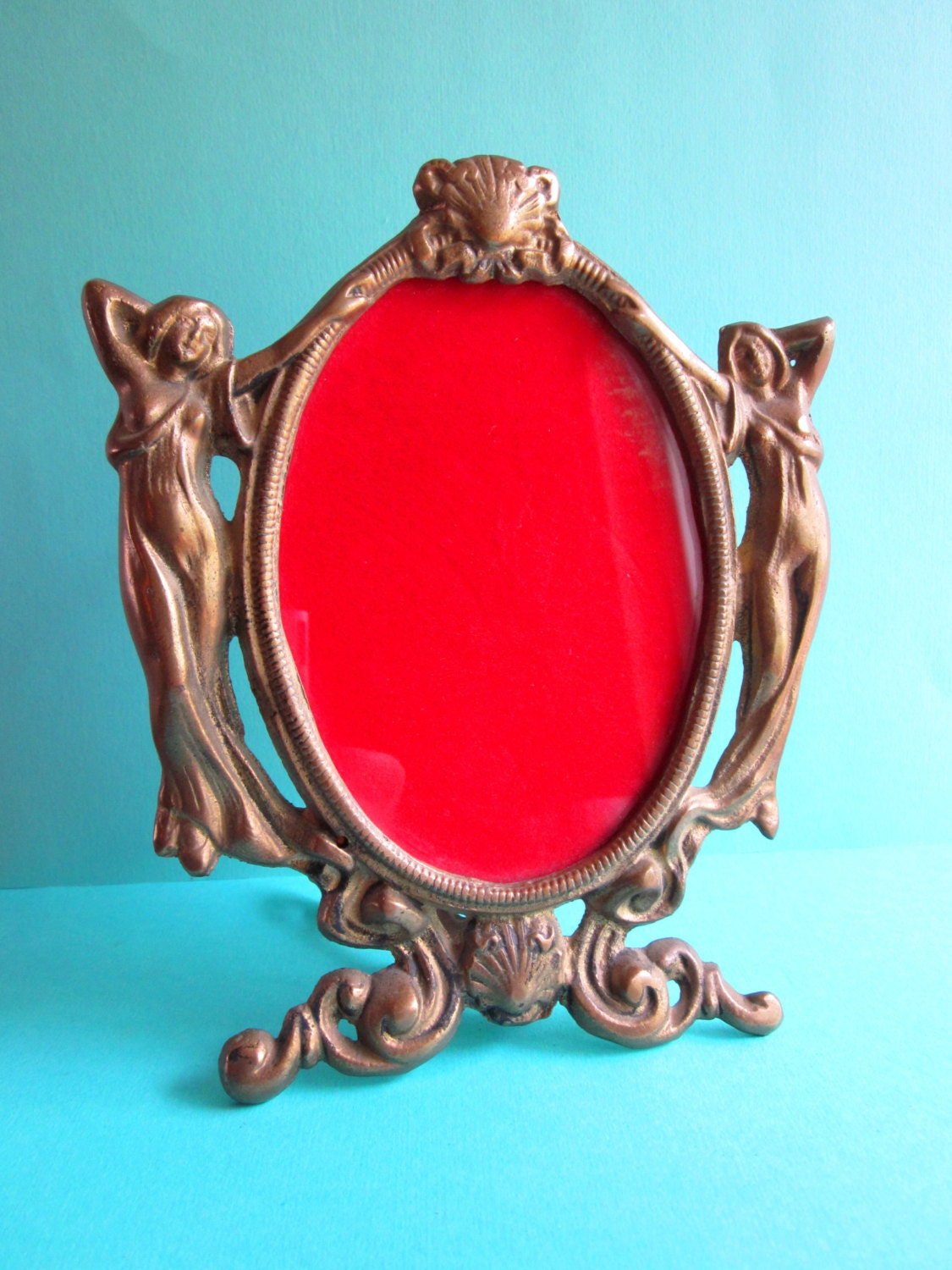 Vintage Art Deco Brass Picture Frame With Two Ladies