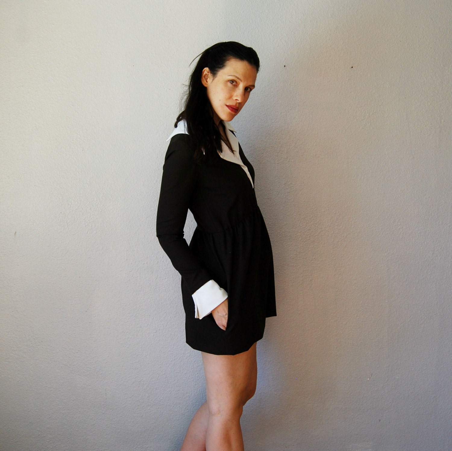 vintage SCOOTER mini dress / 1960s OVERSIZED collar party dress