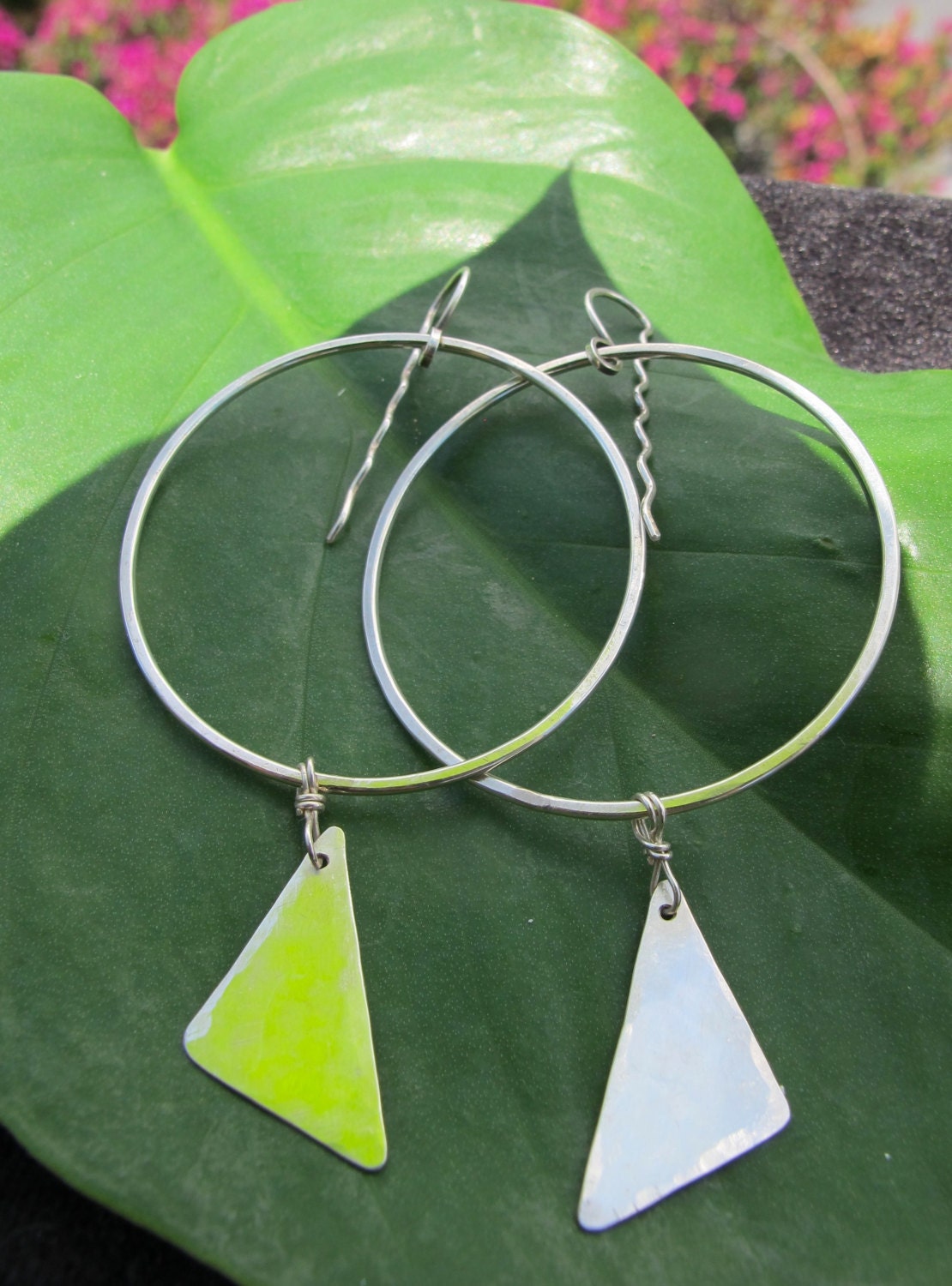 Sterling Silver hoops w/ triangles and wavy earwires