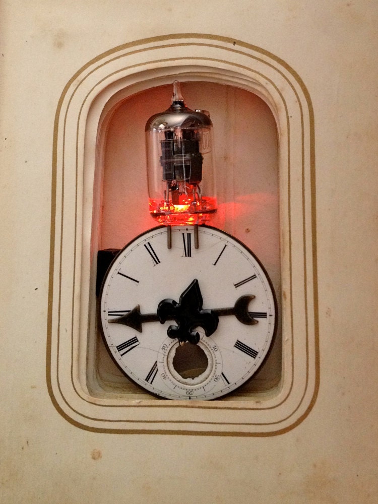Pocket watch jewelry - light up steampunk pin - glow in the dark vacuum tube jewelry