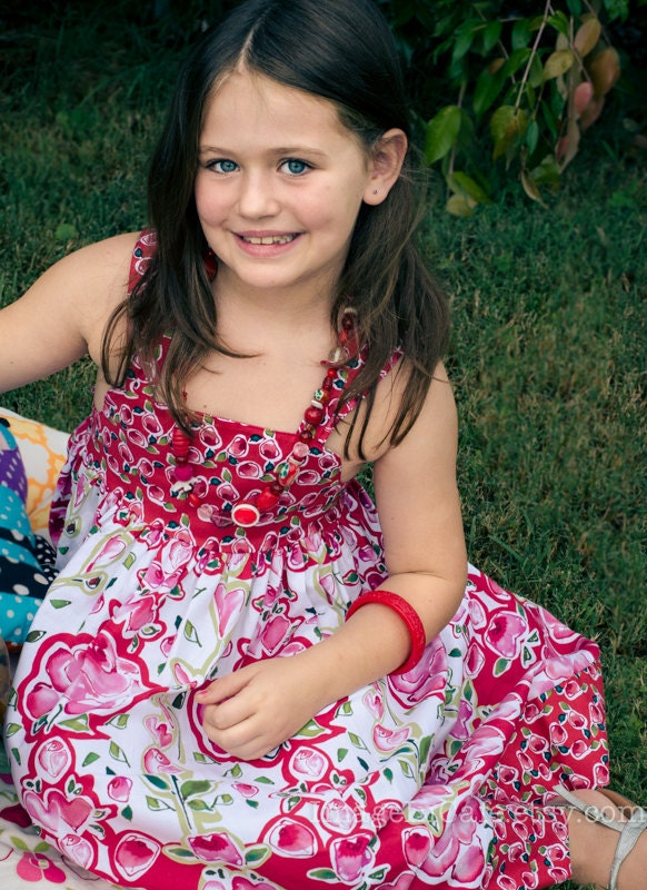 Party Bow Dress, Hearts and Roses, Sizes   1, 2, 3, 4, 5