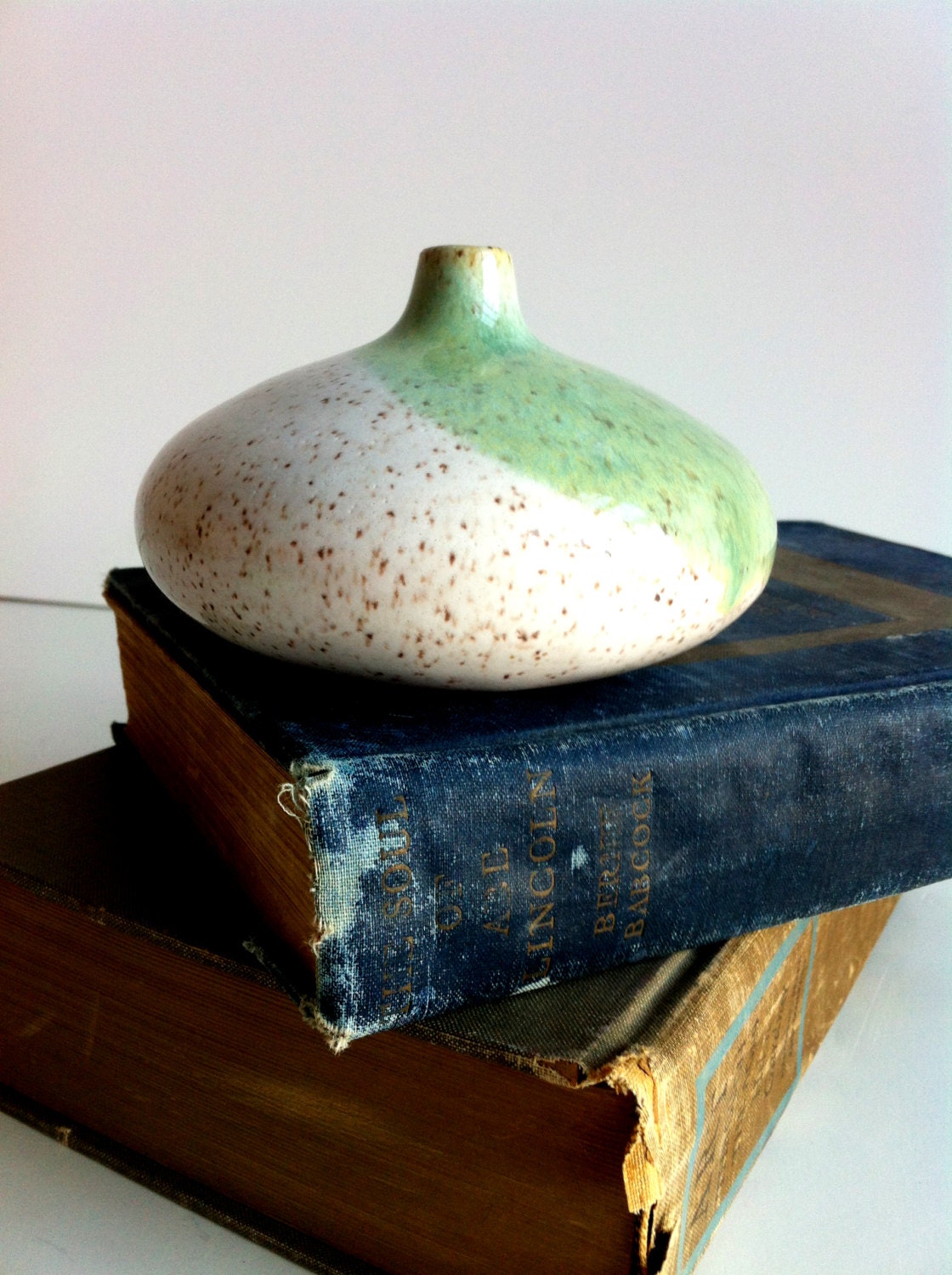 White Green Wheel Thrown Small Porcelain Bud Vase