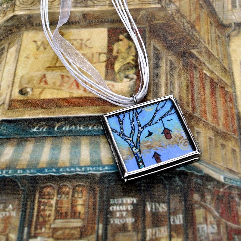 Tree of Life Necklace - Pendant  - Birds - Bird House - Original  Dana Marie Wearable Art  - ebsq