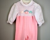80s Healthtex Pink House Romper Onesie One Piece Outfit Sz 6 months