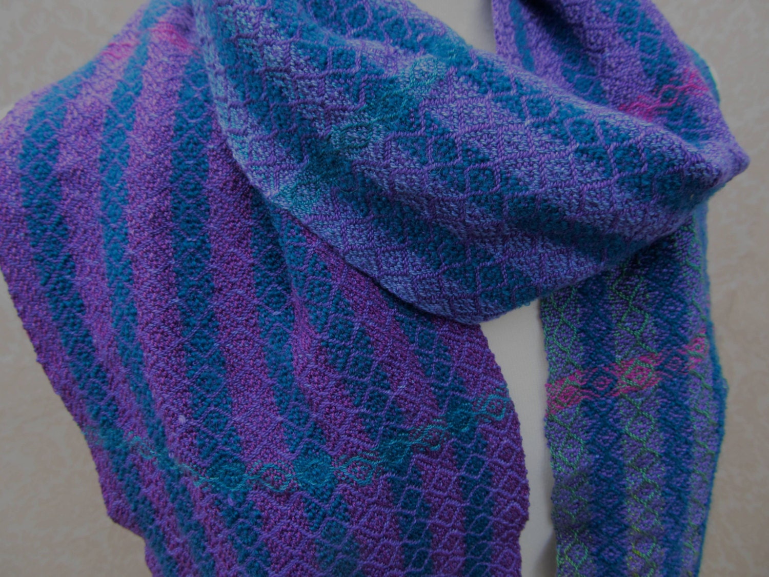 Turquoise to Purple Stripes with Purple Handwoven Scarf
